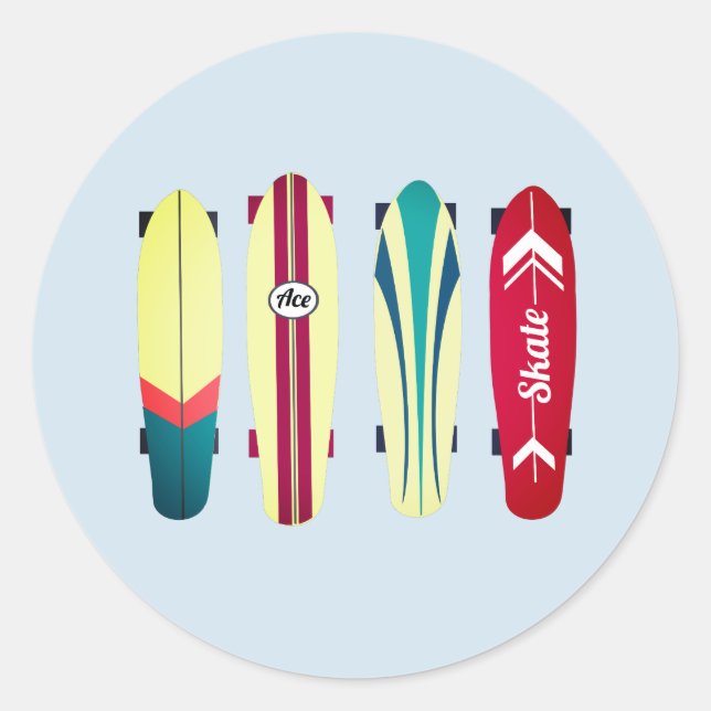 Vintage Skateboards Runder Aufkleber (Vorderseite)