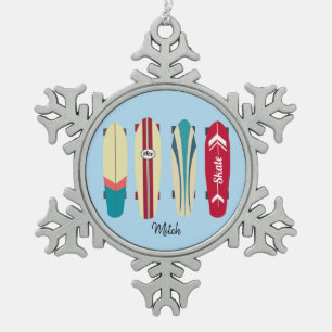 Vintage Skateboards Schneeflocken Zinn-Ornament