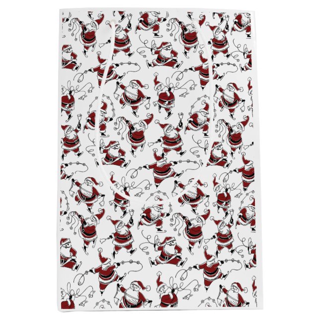 Vintage Skating Santa with Bells Mittlere Geschenktüte (Vorderseite)