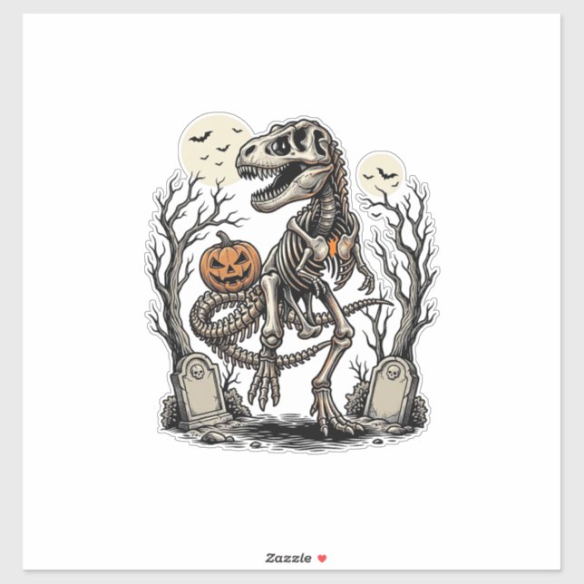 Vintage Skeleton Dinosaur Halloween Graveyard Desi Aufkleber (Blatt)