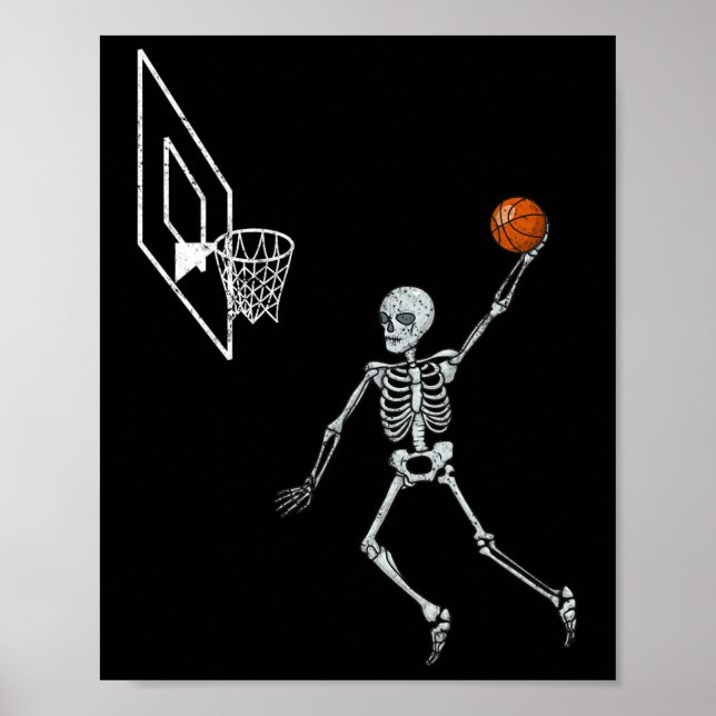 Vintage Skeleton Sketll Player Dunking Hoop Hallow Poster (Vorne)