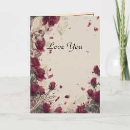 Vintage Skeleton Skull Love Red Rose Collage Feiertagskarte