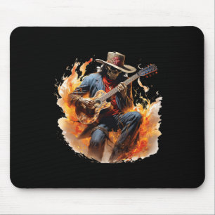 Vintage Skelett Cowboy spielt Gitarre Feuer Mousepad