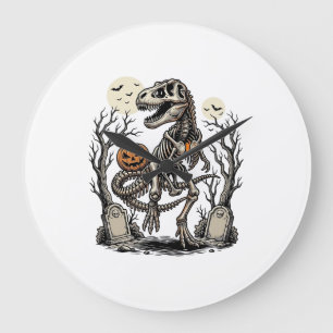Vintage-Skelett-Dinosaurier-Halloween-Friedhof-Des Große Wanduhr