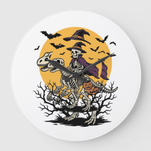 Vintage-Skelett-Dinosaurier-Halloween-Shirt-Design Große Wanduhr