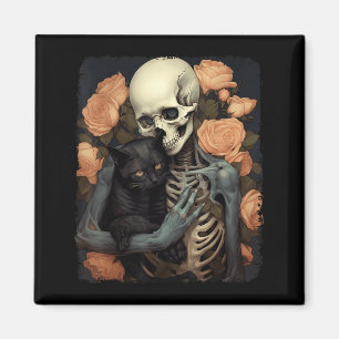 Vintage-Skelett hält Halloween-Schwarze Katze Magnet