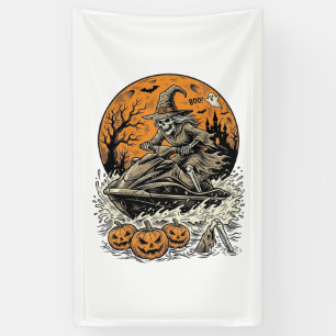 Vintage-Skelett-Hexe-Halloween-Jet-Ski-Shirt-Des Banner