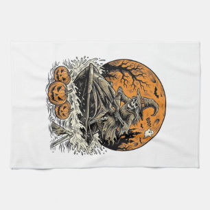 Vintage-Skelett-Hexe-Halloween-Jet-Ski-Shirt-Des Geschirrtuch