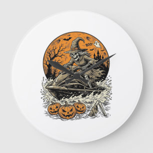 Vintage-Skelett-Hexe-Halloween-Jet-Ski-Shirt-Des Große Wanduhr