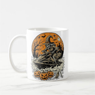 Vintage-Skelett-Hexe-Halloween-Jet-Ski-Shirt-Des Kaffeetasse