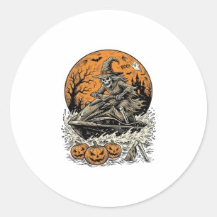 Vintage-Skelett-Hexe-Halloween-Jet-Ski-Shirt-Des Runder Aufkleber