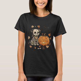 Vintage-Skelett-Hund-Halloween-Kürbis-T-Shirt T-Shirt