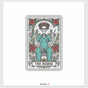Vintage-Skelett-Krankenschwester-Tarotkartendesign Aufkleber