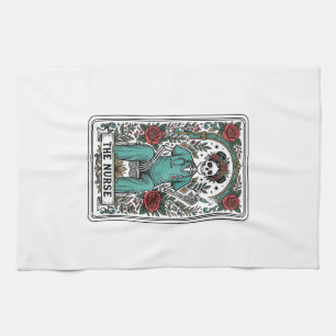 Vintage-Skelett-Krankenschwester-Tarotkartendesign Geschirrtuch