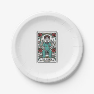 Vintage-Skelett-Krankenschwester-Tarotkartendesign Pappteller