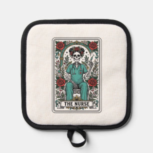 Vintage-Skelett-Krankenschwester-Tarotkartendesign Topflappen