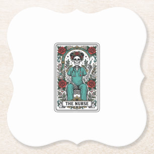 Vintage-Skelett-Krankenschwester-Tarotkartendesign Untersetzer