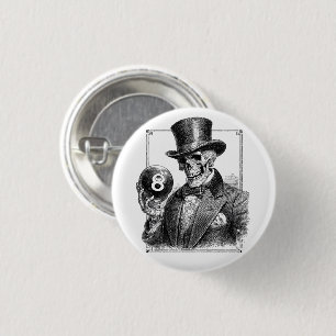 Vintage-Skelett mit Zylinder und 8-Ball Button