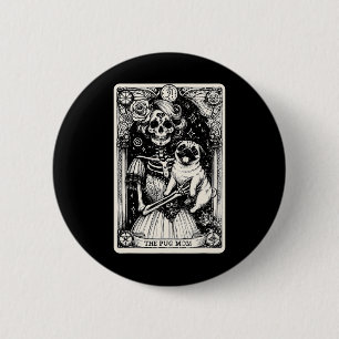 Vintage-Skelett-Mops-Mutter-Tarotkarte-Hexen-Vibes Button