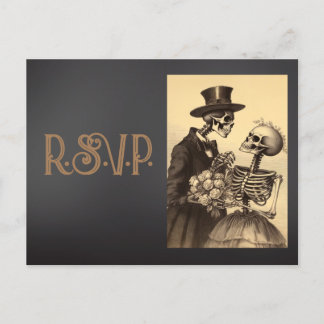 Vintage-Skelett-Paar Gold und Schwarz RSVP Postkarte