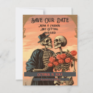 Vintage Skelett-Paar Goth Halloween-Foto Save The Date