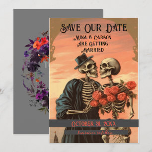 Vintage Skelett-Paar Goth Halloween Save The Date