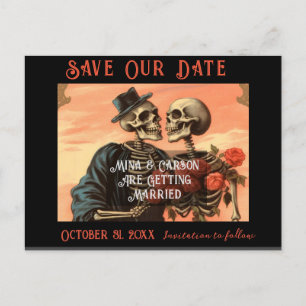 Vintage-Skelett-Paar-Goth-Hochzeit – Termin vormer Ankündigungspostkarte