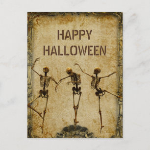 Vintage-Skelett tanzt Frohes Halloween-Ballett Postkarte