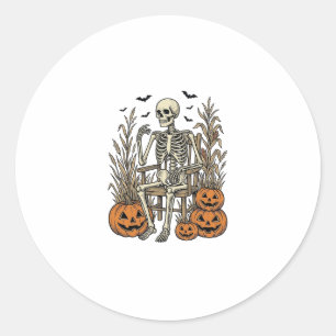 Vintage-Skelett- und Kürbisse Halloween-Shirt Desi Runder Aufkleber