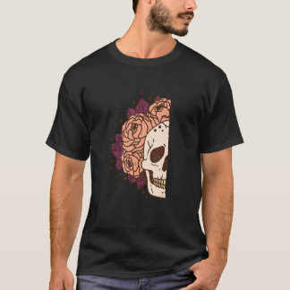 Vintage-Skelettknochen mit floralen Blumen Schädel T-Shirt