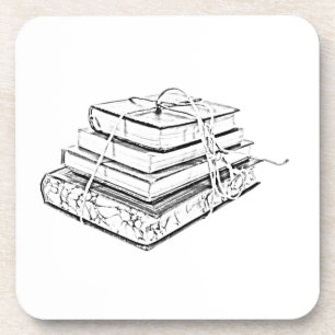 Vintage Sketch-Illustration von gebündelten Bücher Getränkeuntersetzer