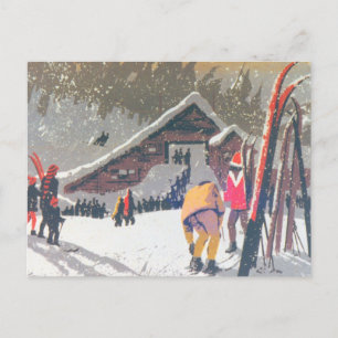 Vintage-Ski-Bild, Bereit zum Wettbewerb Postkarte