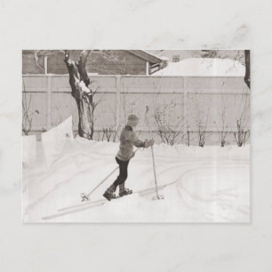 Vintage-Ski-Bild, Skifahren lernen Postkarte