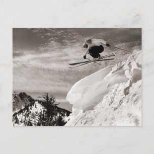 Vintage-Ski-Bild, Zusammen springen Postkarte