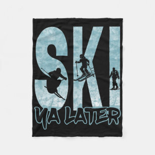 Vintage Ski Bis Später Lustiger Skifahrer Wintersp Fleecedecke