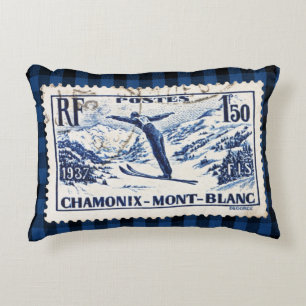 Vintage-Ski-Chamonix-Mont-Blanc-Poststempel Dekokissen