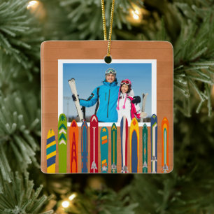 Vintage-Ski-Foto-Andenken Keramikornament