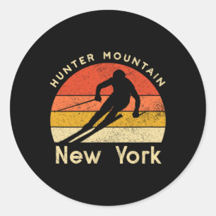 Vintage-Ski-Jäger Berg New York Gebirge Runder Aufkleber