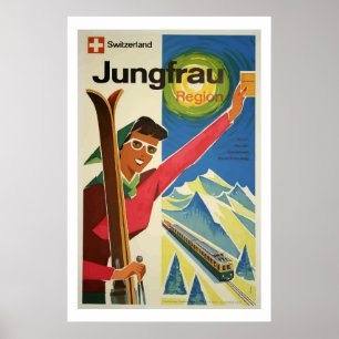 Vintage Ski Jungfrau Schweiz Tourismus Plakat Kuns