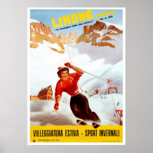 Vintage-Ski Limone Piemonte Italien Reise Poster
