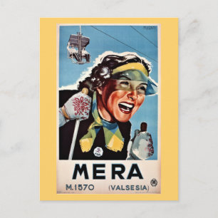 Vintage-Ski Mera Valsesia italienisches Reiseplaka Postkarte