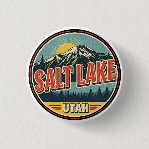 Vintage Ski Natur Salzsee Stadt Utah Skifahren Ges Button