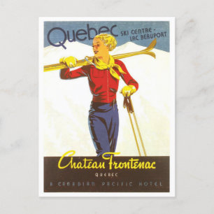 Vintage-Ski Quebec Kanada Chateau Frontenac Postkarte