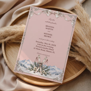 Vintage Skier treffen auf rosige Eleganz Einladung