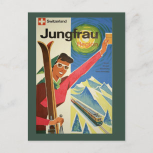 Vintage Skifahren in der Schweiz Reisekarte Postkarte