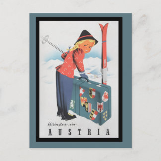 Vintage Skifahren in Österreich Postkarte