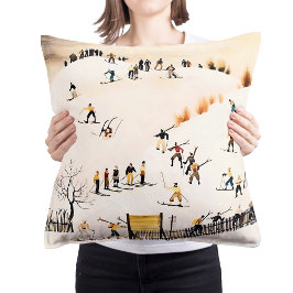 Vintage-Skifahrer-Kunst, Winterlandschaftsmalerei Kissen