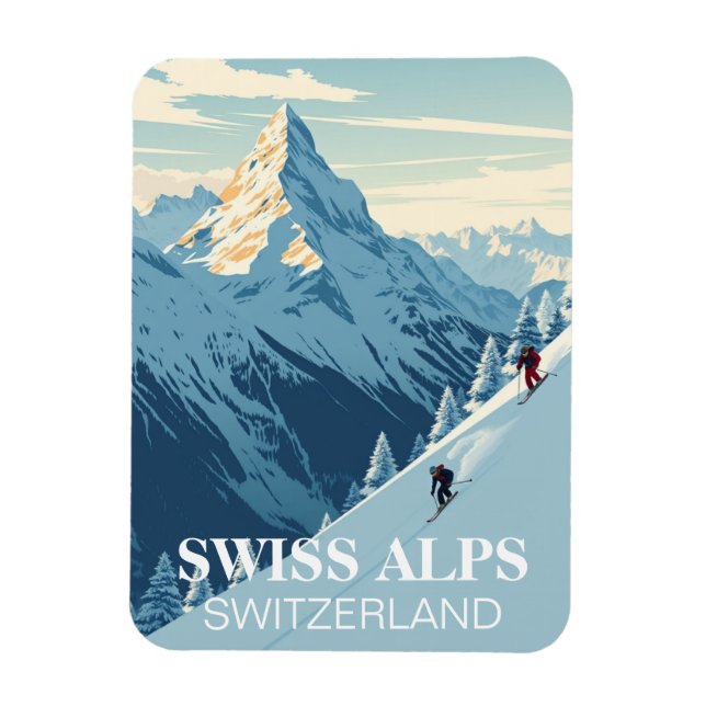 Vintage Skifahrer Schweiz Reisen Magnet (Vertikal)