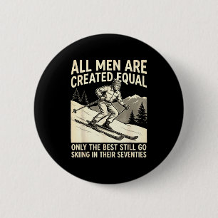 Vintage Skifahrer Siebziger Humor alter Mann Skide Button