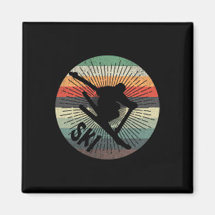Vintage Skifahrer Ski Skifahren Berge Wintersport Magnet